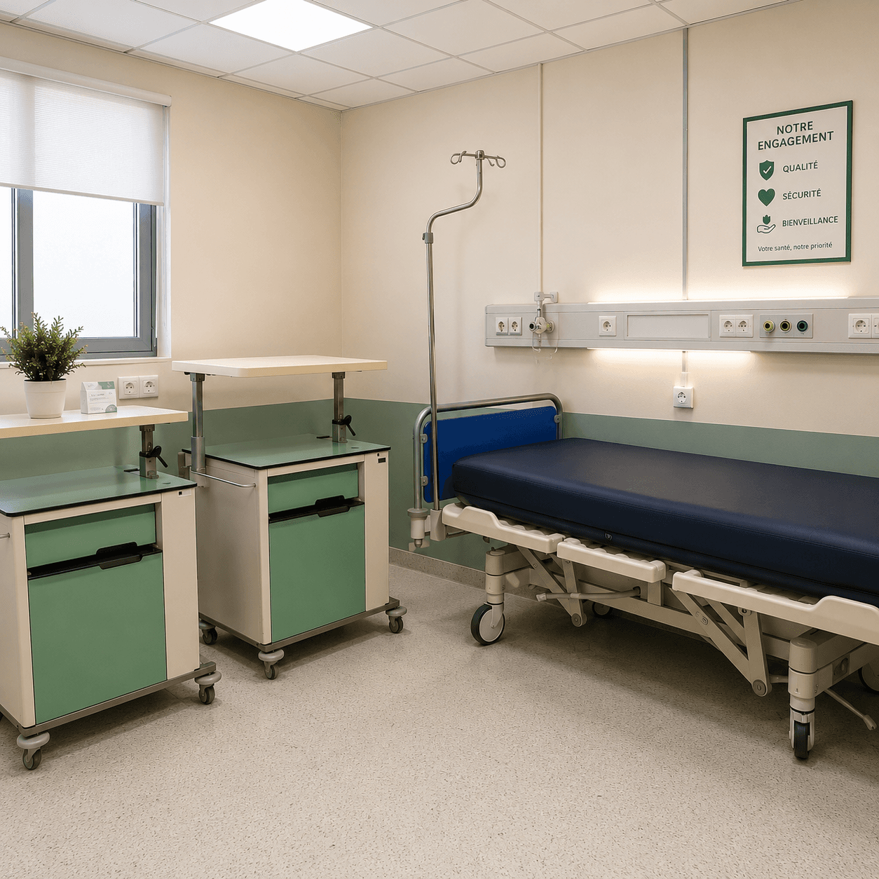 Salle de la Clinique Elisa équipée pour l'accueil des patients